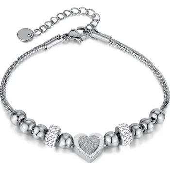 Náramek Dámský ocelový náramek s krystaly a srdíčkem Stříbrný Titan Jewerly 97k-cube