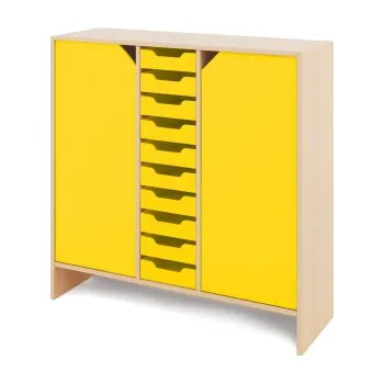 Zahradní úložný box Vysoká skříň s malými kartonovými kontejnery a dvířky KLASIKO Žlutá