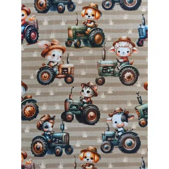 Žebrovaný úplet - Zvířátka v traktorech