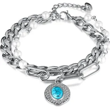 Náramek Dámský Dvojitý náramek z nerezové oceli s perličky Stříbrný Impress Jewelry GS1469