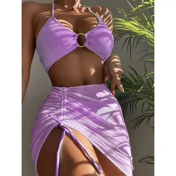 Dámské plavky Dámský trojdílný plážový set Barva: Levandulová, Velikost: S