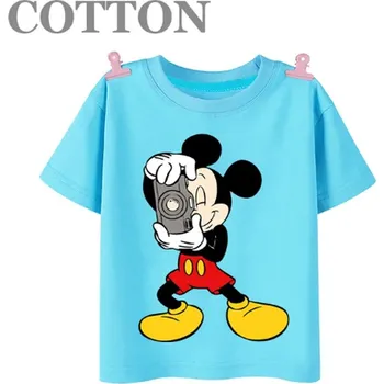 Dívčí tričko Dětské bavlněné tričko s potiskem Mickey Mouse Barva: modrá, Velikost: 7-8 let