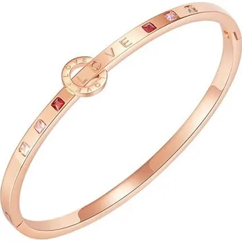 Náramek Dámský ocelový pevný náramek LOVE s kamínky Růžový Titan Jewerly GH989