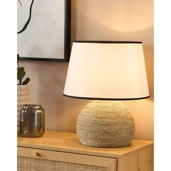 Osvětlení Stolní lampa přírodní lanový slaměný podstavec bílé látkové stínidlo Beliani