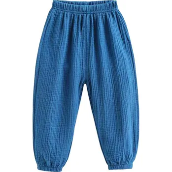 Pohodlné dětské lehké letní lněné kalhoty Barva: modrá, Velikost: 5 let (120)