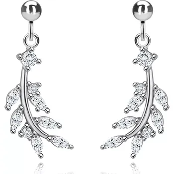 Náušnice Puzetové náušnice ze stříbra 925 - větvička s lístky, čiré zirkony