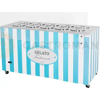 Zmrzlina Distributor na zmrzlinu, vitrína na zmrzlinu, konzervátor, retro, 10 tub, kulaté nádoby, 1503x670x895 mm | RESTO QUALITY, GELATO POZETTI 10 BLUE