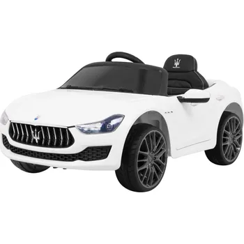 Dětské elektrovozidlo Ramiz Maserati Ghibli baterie pro děti Bílá + Dálkové ovládání + Pomalý start + EVA + MP3 USB + LED