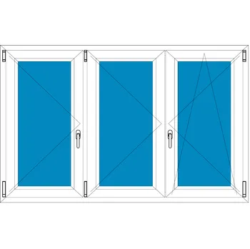 Okno Aluplast Plastové okno 300x170 | Trojkřídlé bez sloupku | Ideal 8000 | Trojsklo BARVA PROFILU: Bílá - Bílá