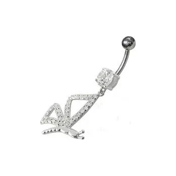 Piercing Šperky4U Stříbrný piercing do pupíku, čiré zirkony - BP01208-C