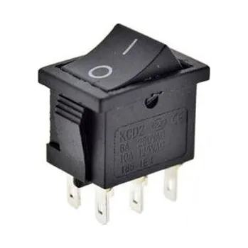 Přepínač kolébkový KCD1-202, ON-ON 2pol.250V/6A černý