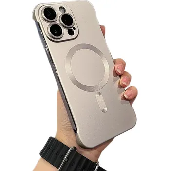 Pouzdro na mobilní telefon Ultratenký bezrámečkový metalický kryt Magsafe se sklem na fotoaparát pro iPhone 14 Pro Barva: Zlatá