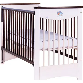 Dětská postýlka Postýlka DREWEX MOCCA bílá/čokoládová sklopná strana