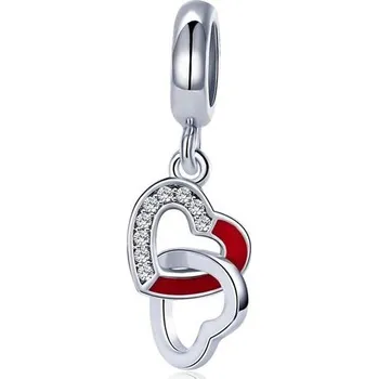 Přívěsek NUBIS® Stříbrný přívěsek korálek na náramek propojená srdíčka - B0498