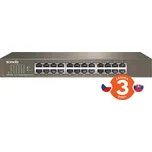 Tenda TEG1024D 24x Gigabit Switch, Fanless-bez ventilátorů, Rackmount, ochrana proti přepětí