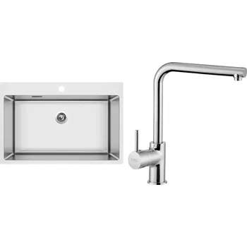 Nerezový dřez Set Sinks N107 (dřez Blocker 760 V 1mm, kartáčovaný + baterie Elka Chrom - lesklý)