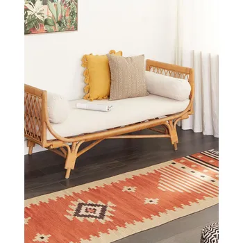 Koberec Kelimový koberec oranžový bavlněný 80 x 300 cm obdélníkový obojstranný geometrický vzor tradiční design Beliani