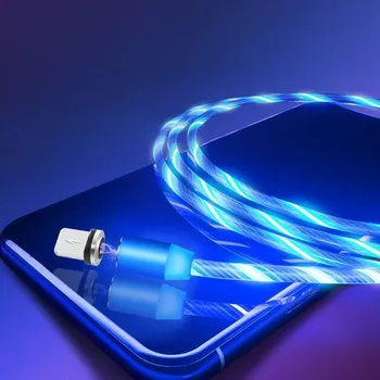 USB hub Interlook AM67 | 3v1 2M | Svítící magnetický nabíjecí kabel se 3 koncovkami Niebieski