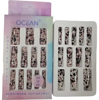 Umělé nehty Leventi Umělé nalepovací nehty s dekorem a s lepící ploškou-s26- 12 ks