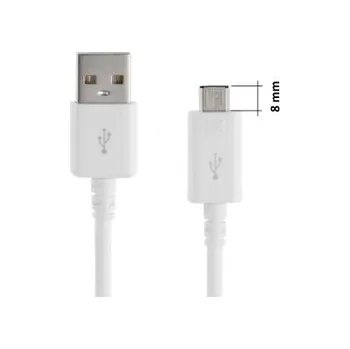 Datový kabel USB A na Micro USB, délka 1m, barva bílá (8mm konektor)