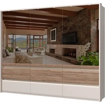 Šatní skříň Šestidveřová šatní skříň se zrcadly a LED osvětlením Artemisia - dub tobacco/béžová