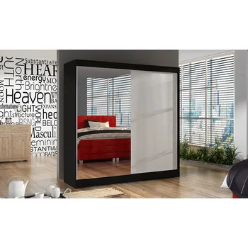 Šatní skříň Falco Šatní skříň Baja I 200 se zrcadlem, černá/bílá