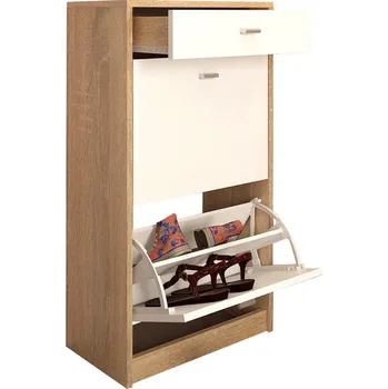 Botník Botník VIVAT NEW TYP 1 výklopný se šuplíkem, bílá/dub sonoma