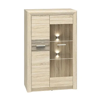 Knihovna CALIFORNIA 06/S - vitrína 1D1W,lamino Dub sonoma/ dub sonoma trufel riflovaný MDF (ML) (Castel06/S=3BALÍKY) (K150)