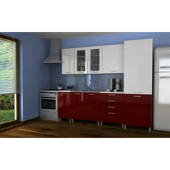 Kuchyňská linka Falco Kuchyňská linka Simeon MDR 240 cm, bílá/bordo lesk