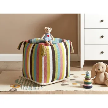 Taburet Taburet vícebarevný bavlněný 45 x 45 cm geometrický vzor se střapci ručně vyrobený puf podnožka boho moderní styl obývací pokoj ložnice Beliani