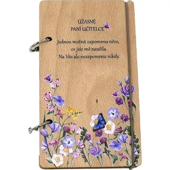 Zápisník Dřevěný zápisník pro učitelku luční kvítí A6