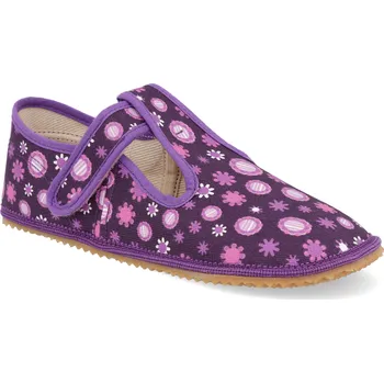 Dívčí bačkory Barefoot dětské přezůvky Beda - Širší typ Fialové kvítko Velikost: 35