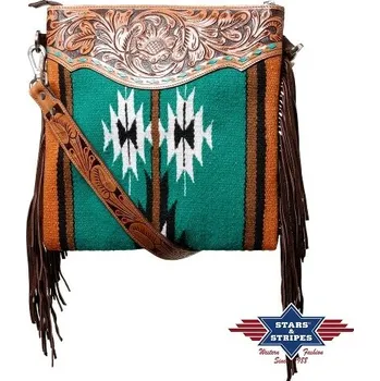 Kabelka Stars and Stripes zdobená kožená kabelka SaS-08 hnědá