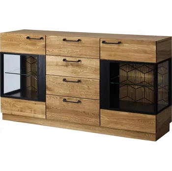 Komoda Komoda s vitrínou MOSAIC 47, 2D4S dub medový/černá