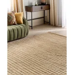 Koberec béžový jutový 200 x 300 cm ručně tkaný běhoun se vzorem kohoutí stopy boho předsíň ložnice Beliani