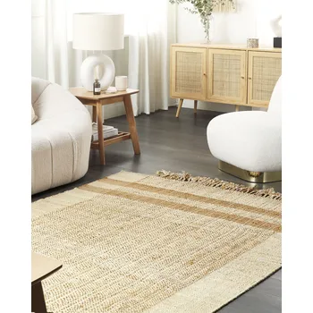Koberec Koberec béžový jutový 140 x 200 cm obdélníkový se střapci geometrický vzor boho styl ložnice obývák Beliani