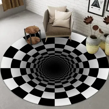 Koberec Kulatý protiskluzový černobílý koberec - 18,Rozměr 140 cm x 140 cm