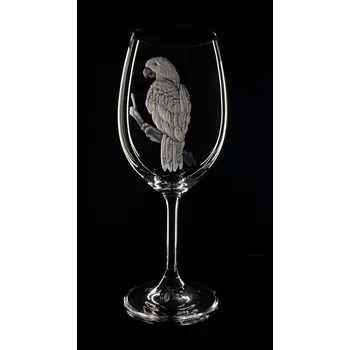 Sklenice Sklenice na víno 1ks Klara 450ml s rytinou papouška - ručně ryté (broušené), dárková krabička