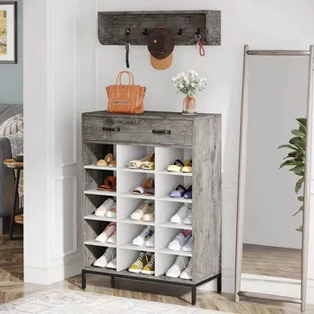 Botník MAYERHOF botník s policí, šedé dřevo rustik