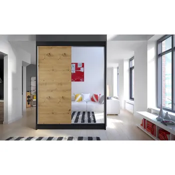 Šatní skříň Falco Šatní skříň Camila I 150 se zrcadlem, černá/artisan