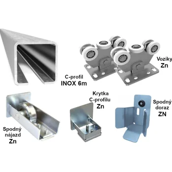 Pohon brány Sada pro výrobu samonosné posuvné brány do 4,5m, INOX/ZN 58x58x3, nylonová kolečka