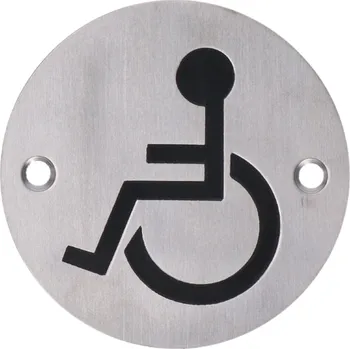 Domovní cedule Nerezový klozet s piktogramem Bezbariérový klozet, kulatý, kartáčovaná nerezová ocel K320 / AISI304