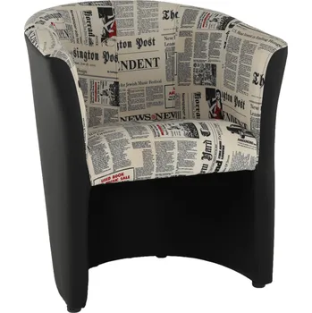 Křeslo Klubové křeslo CUBA, ekokůže černá/látka vzor novin