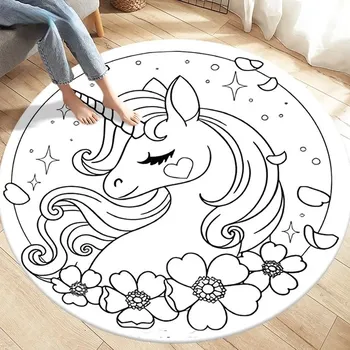 Koberec Kulatý dětský koberec s jednorožcem - 9,90 cm x 90 cm
