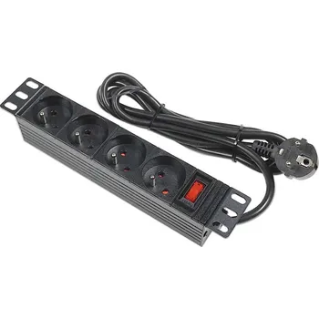 Napájecí kabel 10“ napájecí panel 4x230V 16A s vypínačem, kabel 1,8m 1U