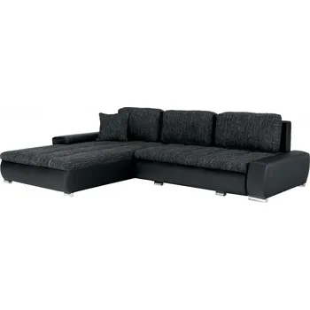 Sedací souprava Rohová sedací souprava TONIKS, rozkládací s úložným prostorem, černá/černý melír