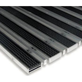 Rohožka Gumová hliníková kartáčová venkovní vstupní rohož FLOMA Alu Low Extra - 100 x 150 x 1 cm