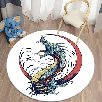 Koberec Kulatý protiskluzový koberec do obýváku motiv Drak - 18,40 cm x 40 cm