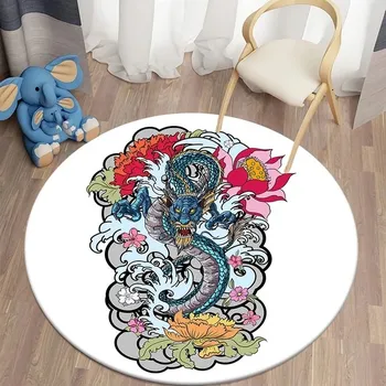 Koberec Kulatý protiskluzový koberec do obýváku motiv Drak - 11,Rozměr 140 cm x 140 cm