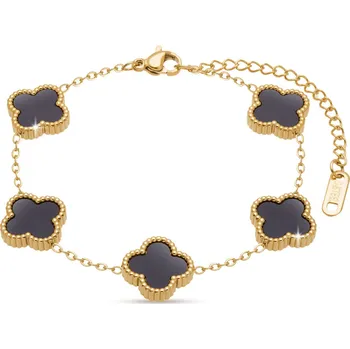 Náramek Ellami SOFIA 2570 Pozlacený náramek z chirurgické oceli černé kytky Ellami